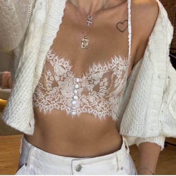 For Love & Lemons Nude & White Faye Lace Underwire Bra Size XXS New With Tag - Picture 4 of 12
